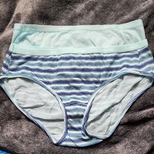 Hanes Aqua and Navy Striped Underwear Set